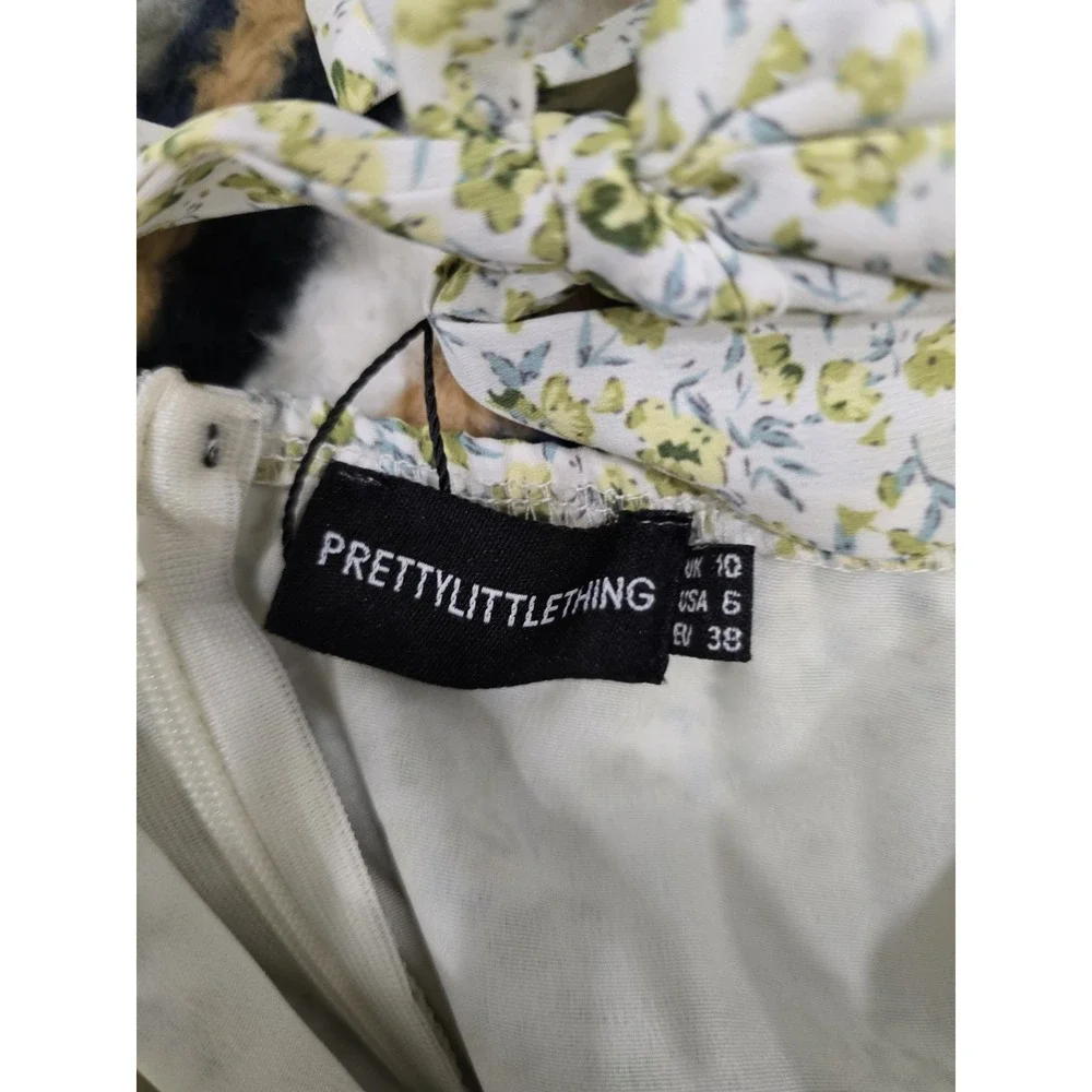 PrettyLittle Thing Green Daisy Floral Print Underwire Draped Midi Dress UK 10/US